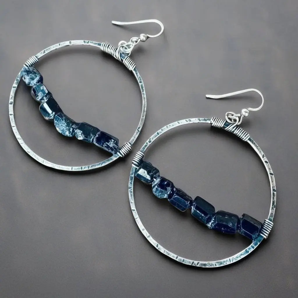 Santa Fe Marketplace Silver Hoop Black Tourmaline – Bohemian | Handmade by Blackbird & Sage Product Image: Silver Hoop Black Tourmaline – Bohemian | Handmade by Blackbird & Sage