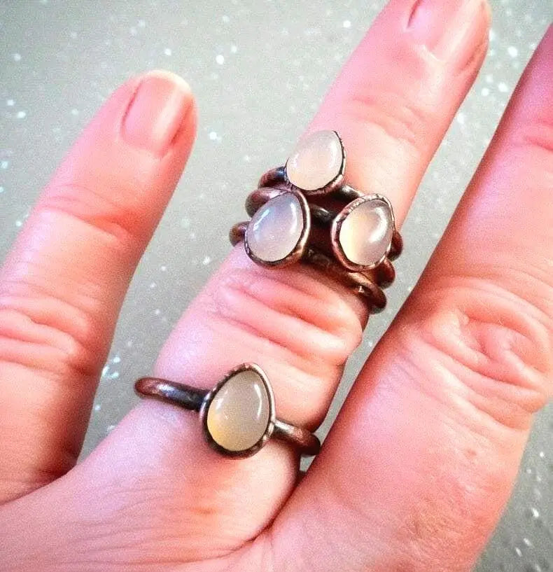 Santa Fe Marketplace Pink Chalcedony Ring – Handcrafted Copper Talisman for Soft Love Energy Product Image: Pink Chalcedony Ring – Handcrafted Copper Talisman for Soft Love Energy