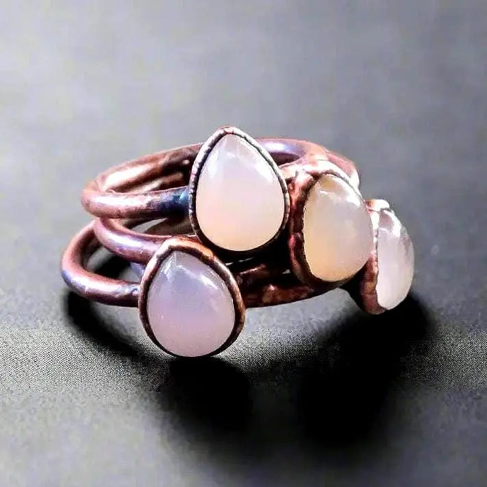 Santa Fe Marketplace Pink Chalcedony Ring – Handcrafted Copper Talisman for Soft Love Energy Product Image: Pink Chalcedony Ring – Handcrafted Copper Talisman for Soft Love Energy