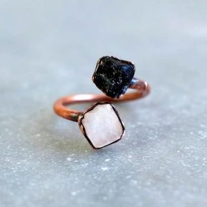 Product Image: Moonstone and Black Tourmaline Ring | Electroformed Copper Jewelry