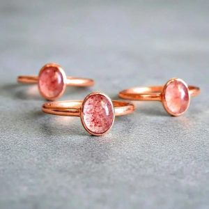 Product Image: Strawberry Quartz Ring Handcrafted Copper Talisman for Joyful Energy
