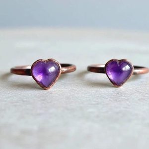 Product Image: Heart Amethyst Ring — Handcrafted Copper Talisman for Calm, Clarity, and Focus