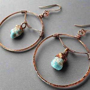 Product Image: Raw Turquoise Copper Hoops – Statement | Handmade by Blackbird & Sage