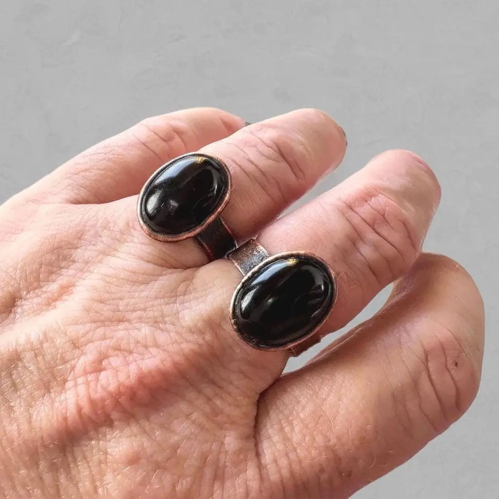 Santa Fe Marketplace Black Onyx Statement Ring — Handcrafted Copper Talisman for Grounded Strength Product Image: Black Onyx Statement Ring — Handcrafted Copper Talisman for Grounded Strength