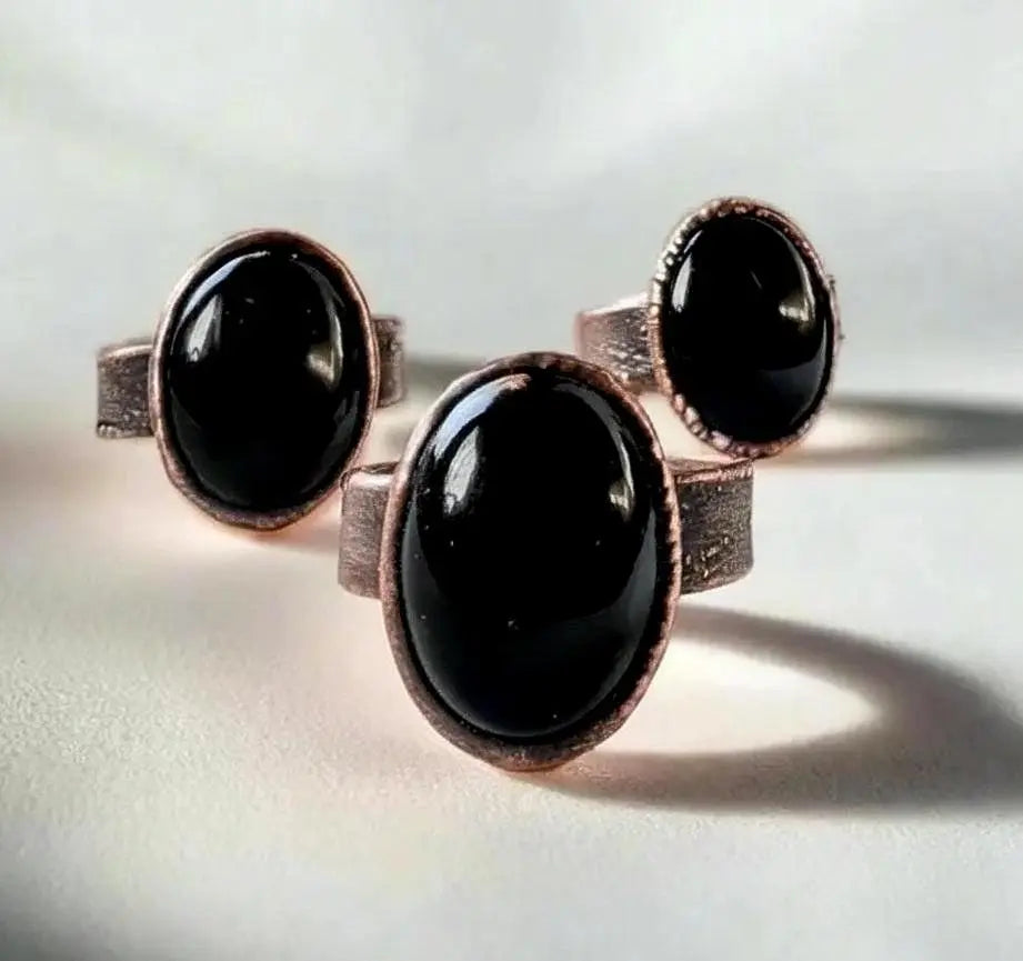 Santa Fe Marketplace Black Onyx Statement Ring — Handcrafted Copper Talisman for Grounded Strength Product Image: Black Onyx Statement Ring — Handcrafted Copper Talisman for Grounded Strength