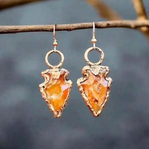 Product Image: Carnelian Arrowhead Earrings | Electroformed Copper Talisman
