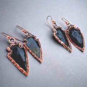 Product Image: Obsidian Arrowhead Earrings – Copper Talisman Jewelry for Protection