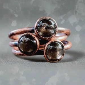 Product Image: Black Moonstone Ring — Handcrafted Polished Copper Talisman for Intuition