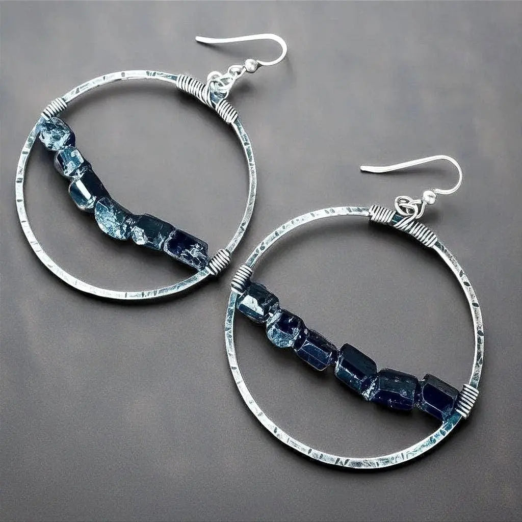 Santa Fe Marketplace Silver Hoop Black Tourmaline – Bohemian | Handmade by Blackbird & Sage Product Image: Silver Hoop Black Tourmaline – Bohemian | Handmade by Blackbird & Sage