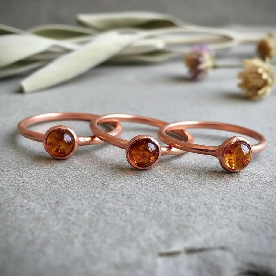 Santa Fe Marketplace Round Cabochon Amber Ring | Electroformed Copper | Made to Order Product Image: Round Cabochon Amber Ring | Electroformed Copper | Made to Order