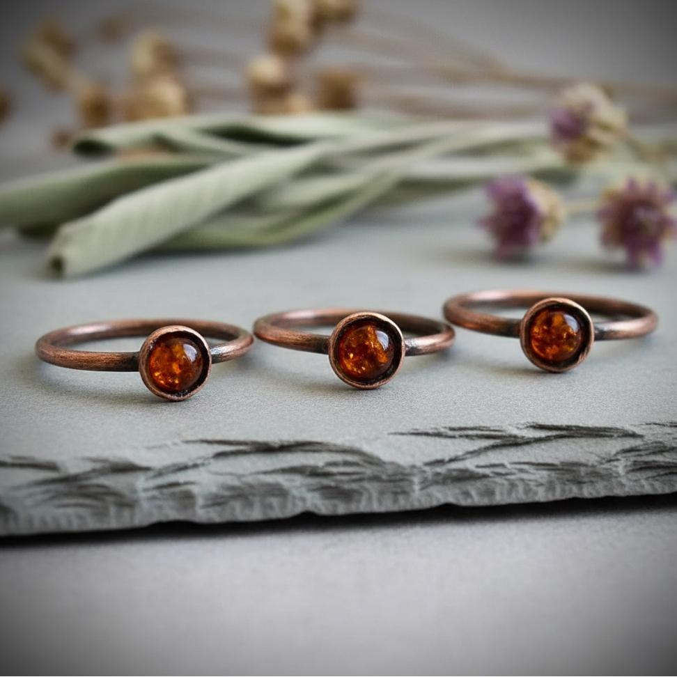 Santa Fe Marketplace Round Cabochon Amber Ring | Electroformed Copper | Made to Order Product Image: Round Cabochon Amber Ring | Electroformed Copper | Made to Order