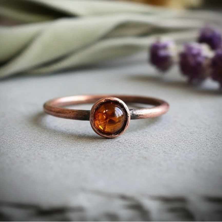 Santa Fe Marketplace Round Cabochon Amber Ring | Electroformed Copper | Made to Order Product Image: Round Cabochon Amber Ring | Electroformed Copper | Made to Order