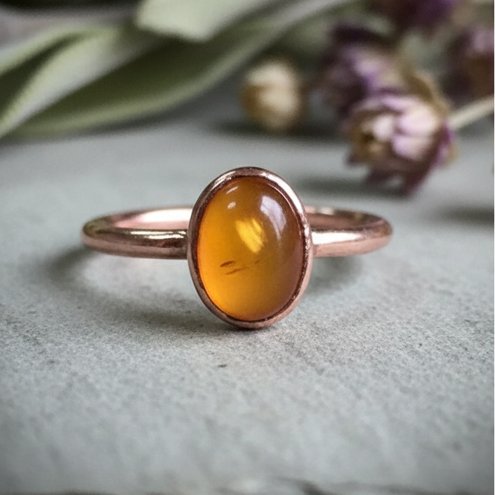 Santa Fe Marketplace Amber Ring | Oval Cabochon | Electroformed Copper | Ready to Ship Product Image: Amber Ring | Oval Cabochon | Electroformed Copper | Ready to Ship