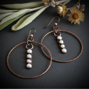 Product Image: Freshwater Pearl Hoop Earrings | Electroformed Pearl Row | Handcrafted Copper & Bronze | Made to Order