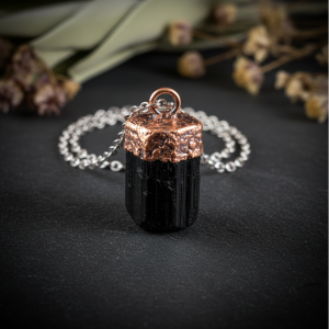 Santa Fe Marketplace Raw Black Tourmaline Necklace | Electroformed Copper Cap | Stainless Steel Chain | Ready to Ship Product Image: Raw Black Tourmaline Necklace | Electroformed Copper Cap | Stainless Steel Chain | Ready to Ship