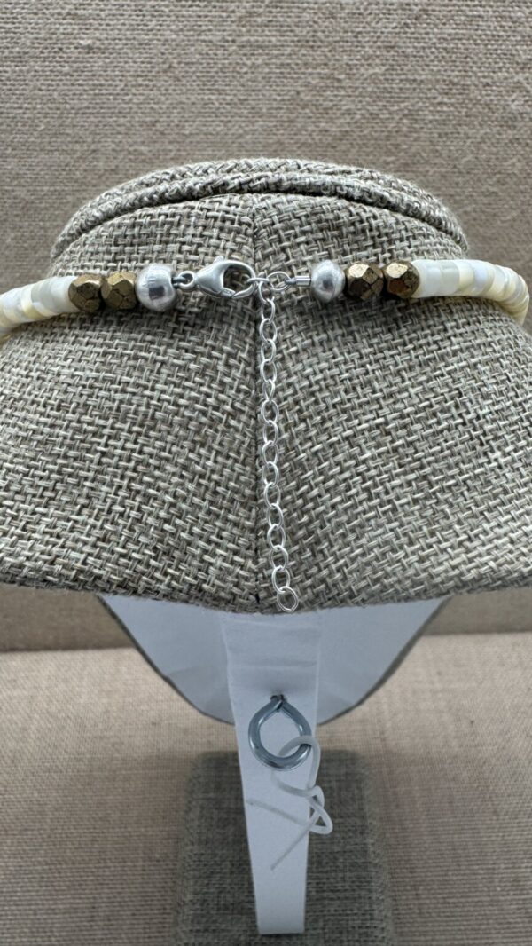 Product Image: Necklace: Mother of Pearl White Heishi 6mm Sterling Clasp 17″+2″ extender chain