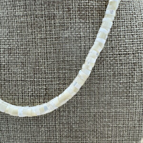 Product Image: Necklace: Mother of Pearl White Heishi 6mm Sterling Clasp 17″+2″ extender chain