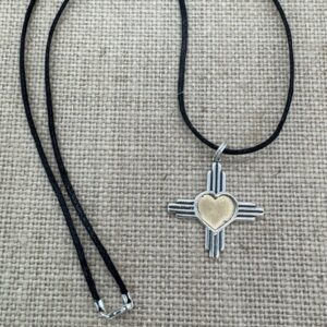 Product Image: Pendant: Men or Women Zia Four Directions Sun Sign Sterling Silver Gold Leaf Center on 20″ Cotton Chord