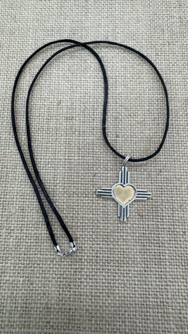 Product Image: Pendant: Men or Women Zia Four Directions Sun Sign Sterling Silver Gold Leaf Center on 20″ Cotton Chord