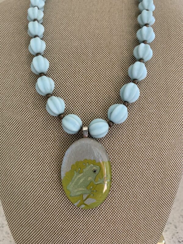 Product Image: Adorable Handmade Glass Frog Pendant with Vintage Beads and Watch Chain