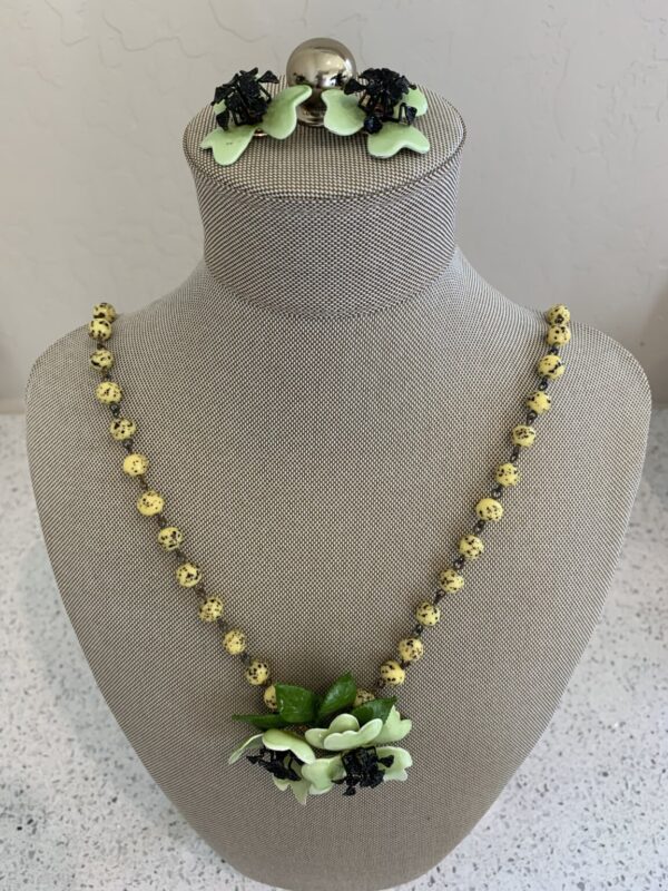 Product Image: Charming 1950’s Enamel Pendant on Vintage Rosary Plus Earrings