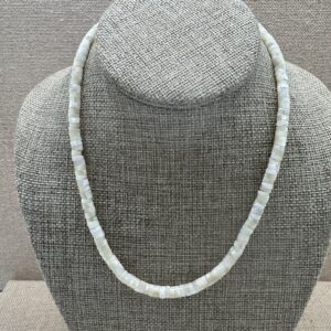 Product Image: Necklace: Mother of Pearl White Heishi 6mm Sterling Clasp 17″+2″ extender chain