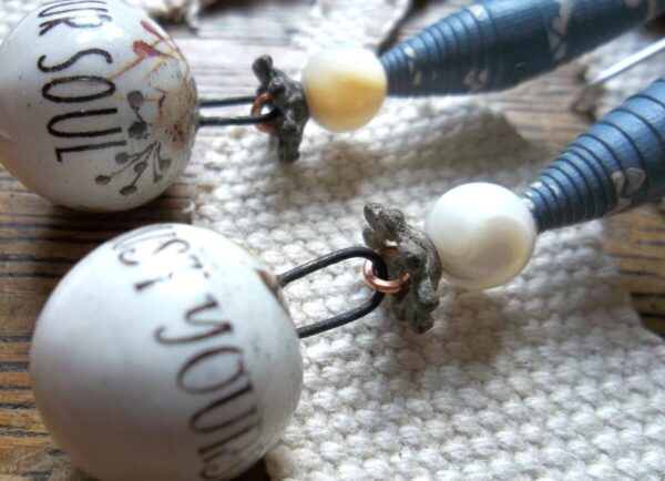 Product Image: Paper Beads w/ Ceramic Drops Earrings