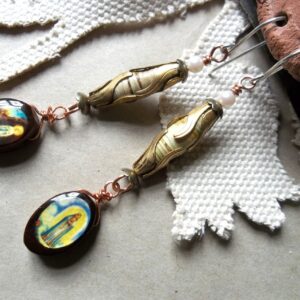 Product Image: Paper Beads w/ Wooden Iconography Drop Earrings
