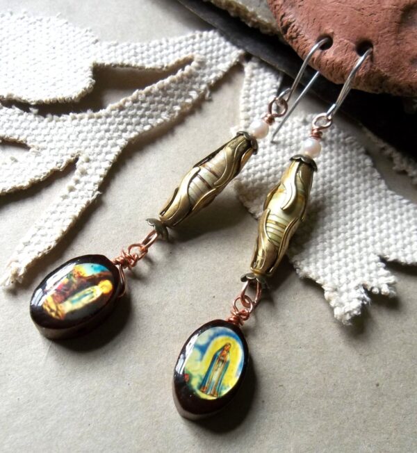 Product Image: Paper Beads w/ Wooden Iconography Drop Earrings