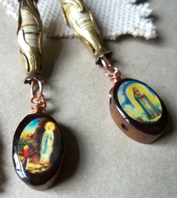 Product Image: Paper Beads w/ Wooden Iconography Drop Earrings