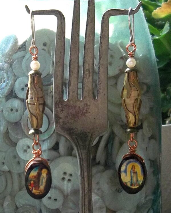 Product Image: Paper Beads w/ Wooden Iconography Drop Earrings