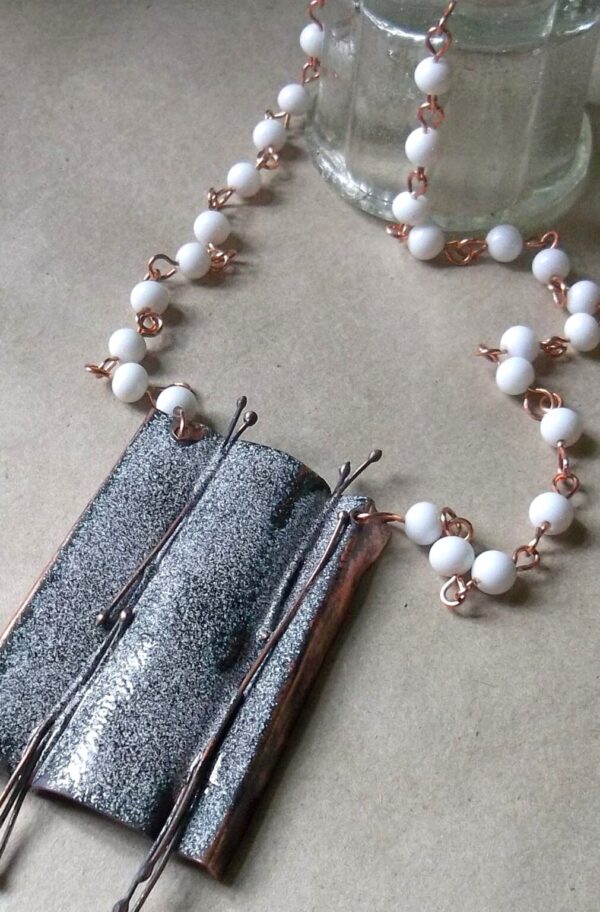 Product Image: One-of-a-kind Enameled Found Object with Handmade Chain of Copper and Vintage Glass