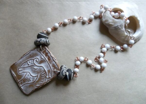 Product Image: One-of-a-kind Duo Horses Neckpiece Vintage and Contemporary Glass Beads with Ceramic Focal