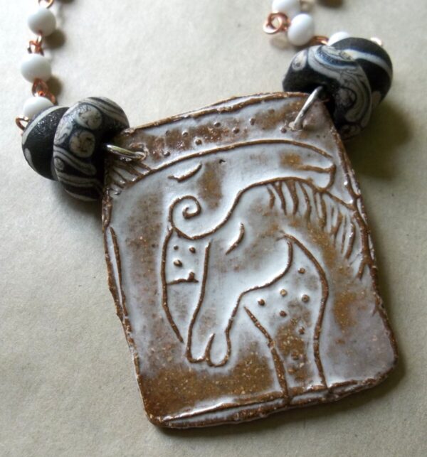 Product Image: One-of-a-kind Duo Horses Neckpiece Vintage and Contemporary Glass Beads with Ceramic Focal
