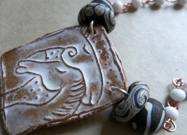 Product Image: One-of-a-kind Duo Horses Neckpiece Vintage and Contemporary Glass Beads with Ceramic Focal