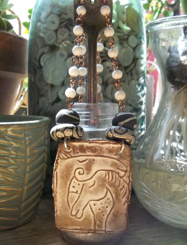 Product Image: One-of-a-kind Duo Horses Neckpiece Vintage and Contemporary Glass Beads with Ceramic Focal