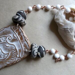 Product Image: One-of-a-kind Duo Horses Neckpiece Vintage and Contemporary Glass Beads with Ceramic Focal