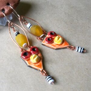 Product Image: Wide Eyed Chicken Ceramic Drops Vinyl Bead Earrings