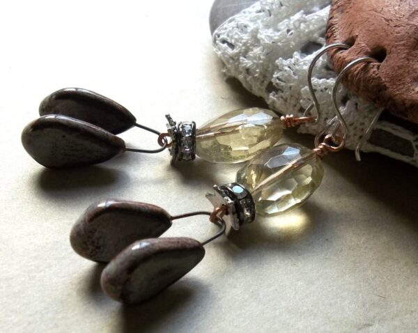 Product Image: Unique and Unusual Citrine and Ceramic Earrings