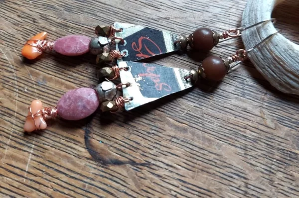 Product Image: Wicked Rustic Grab Bag Drop Earrings Coral, Horn, Steel, Stone