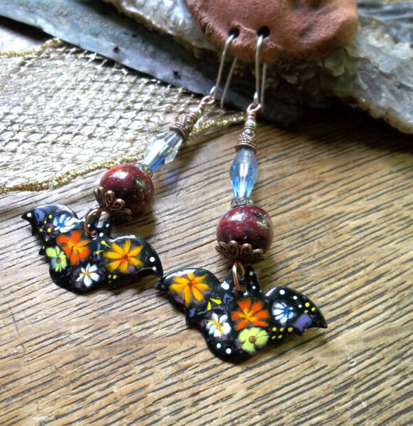 Product Image: Bat Earrings Artisan Enamels Bead Caps Bead Soup Love