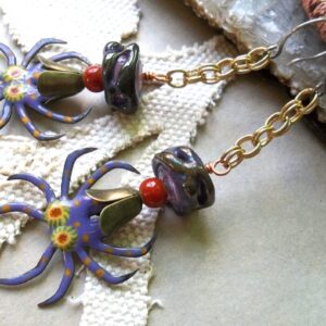 Product Image: Purple Spider Earrings Artisan Enamels Bead Soup Love with Reclaimed Chain