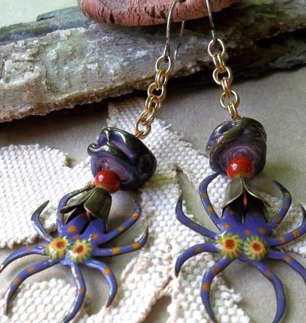 Product Image: Purple Spider Earrings Artisan Enamels Bead Soup Love with Reclaimed Chain
