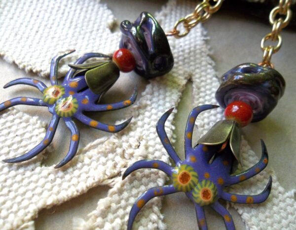 Product Image: Purple Spider Earrings Artisan Enamels Bead Soup Love with Reclaimed Chain