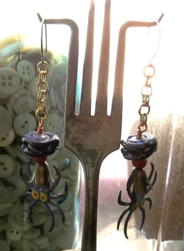Product Image: Purple Spider Earrings Artisan Enamels Bead Soup Love with Reclaimed Chain