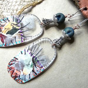 Product Image: Glass Lenses Paper Collage Earrings with Stone Crystals