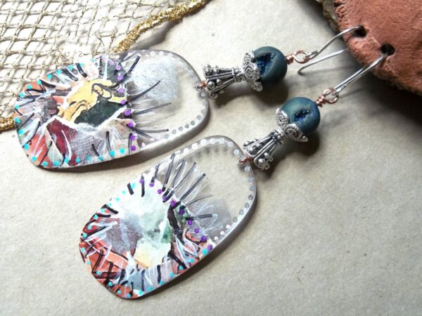 Product Image: Glass Lenses Paper Collage Earrings with Stone Crystals