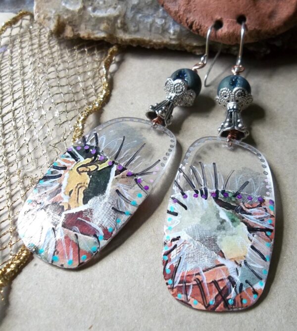 Product Image: Glass Lenses Paper Collage Earrings with Stone Crystals
