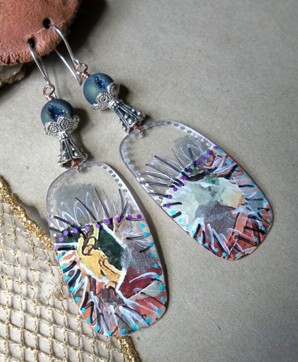 Product Image: Glass Lenses Paper Collage Earrings with Stone Crystals