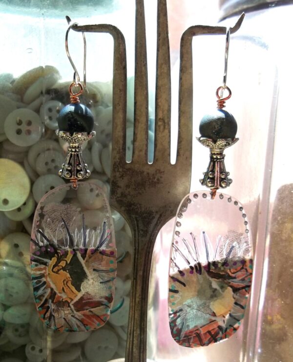 Product Image: Glass Lenses Paper Collage Earrings with Stone Crystals